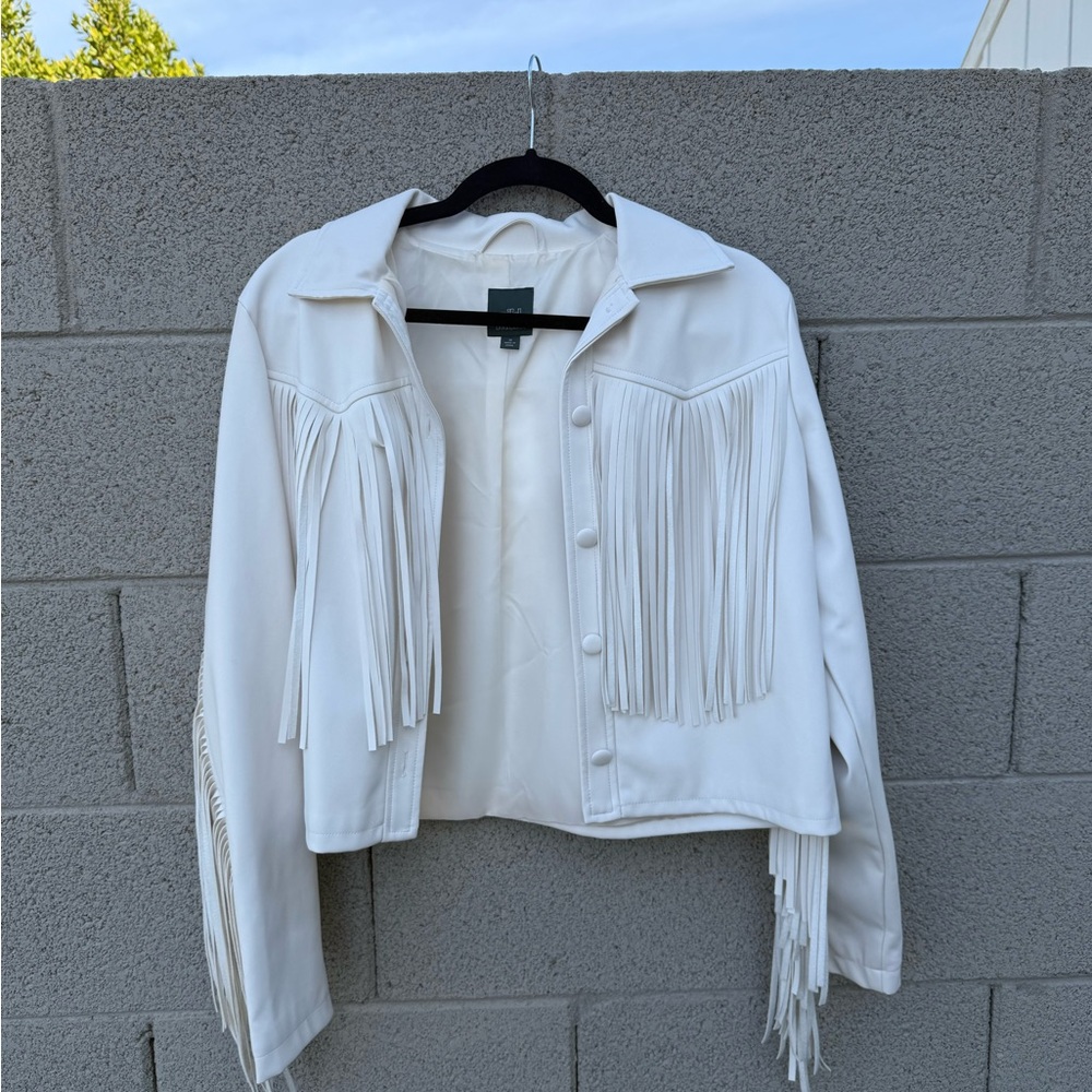 Wild Fable White Fringe Leather Jacket